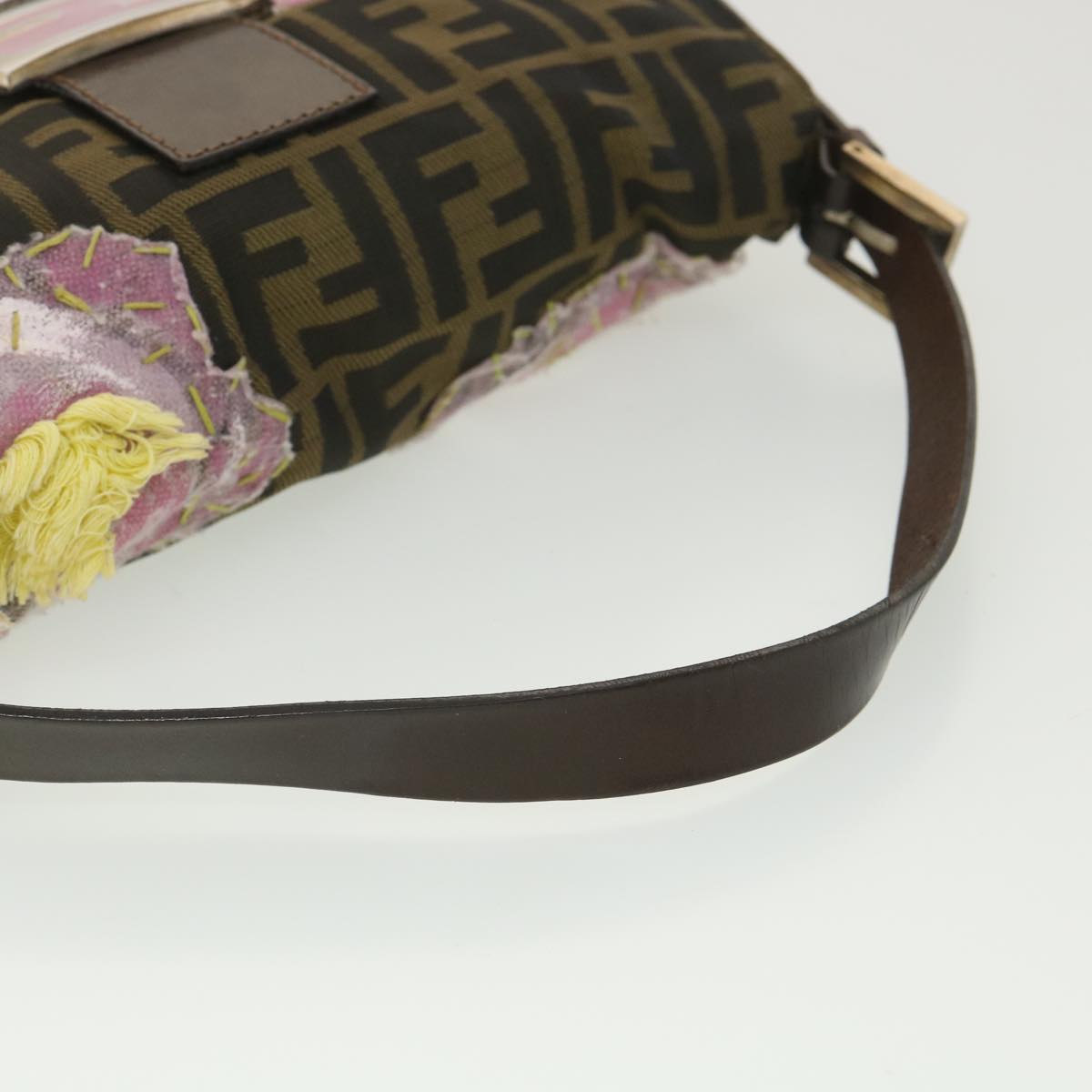 FENDI Zucca Canvas flower embroidery Mamma Baguette Shoulder Brown tb552