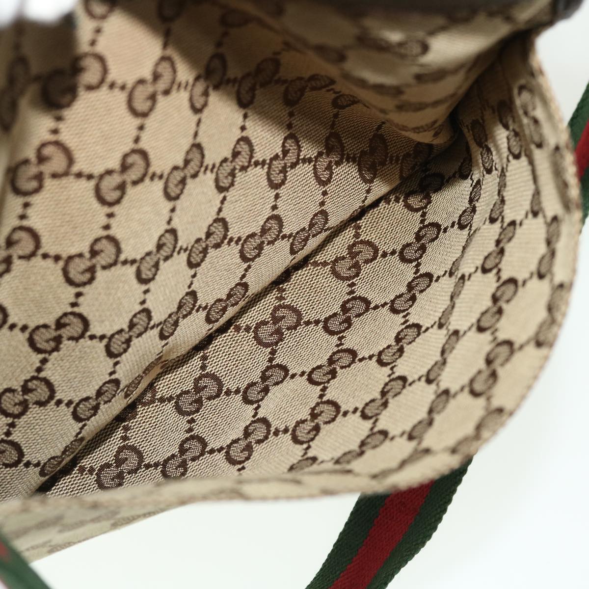 GUCCI GG Canvas Web Sherry Line Shoulder Bag Leather Beige Red 27639 tb860