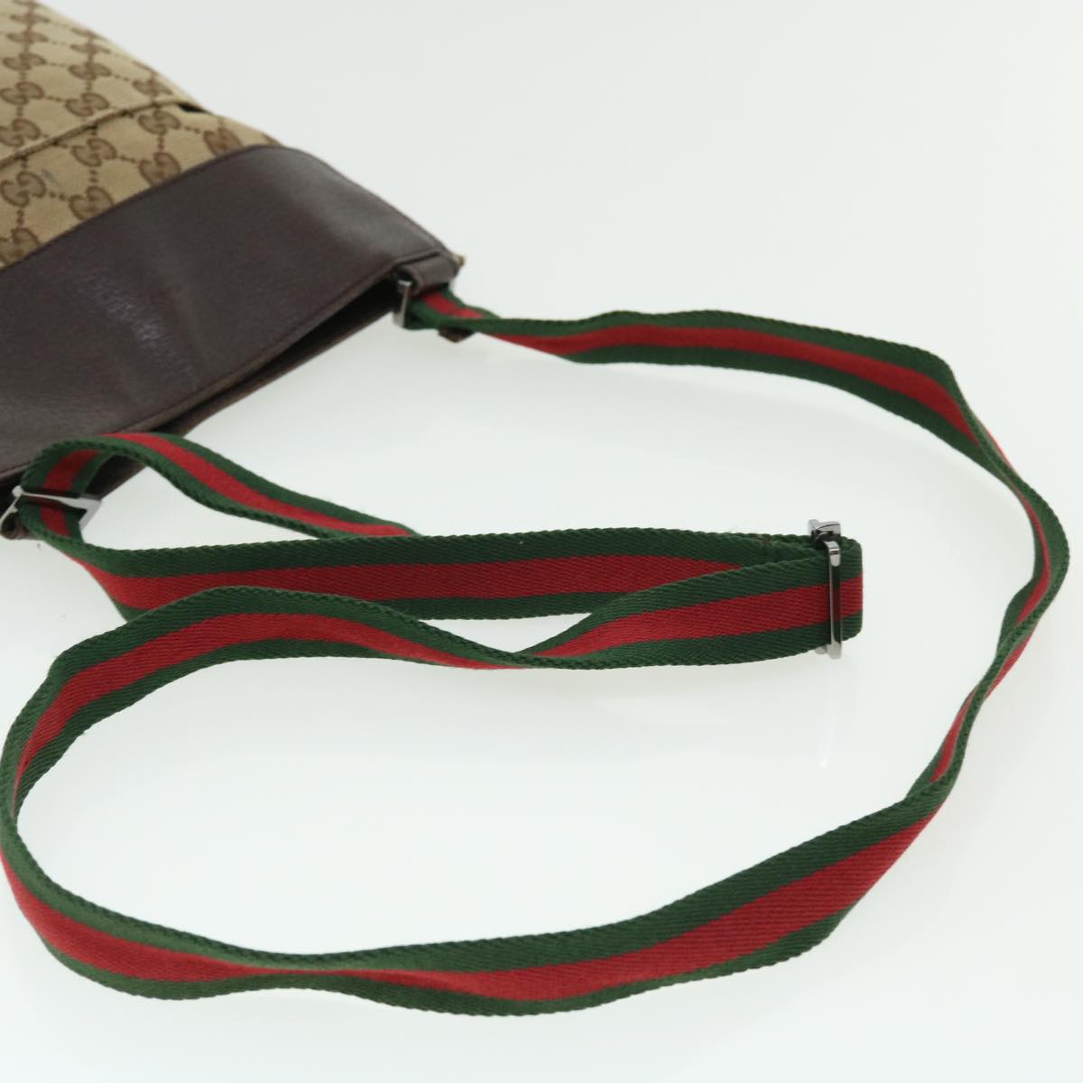 GUCCI GG Canvas Web Sherry Line Shoulder Bag Leather Beige Red 27639 tb860