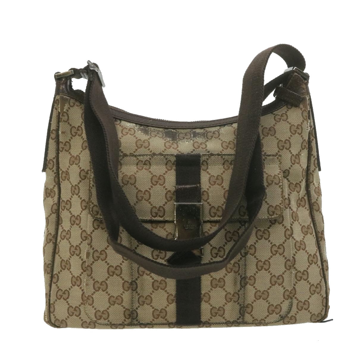 GUCCI Web Sherry Line GG Canvas Hand Shoulder Bag 2Set Beige th1038