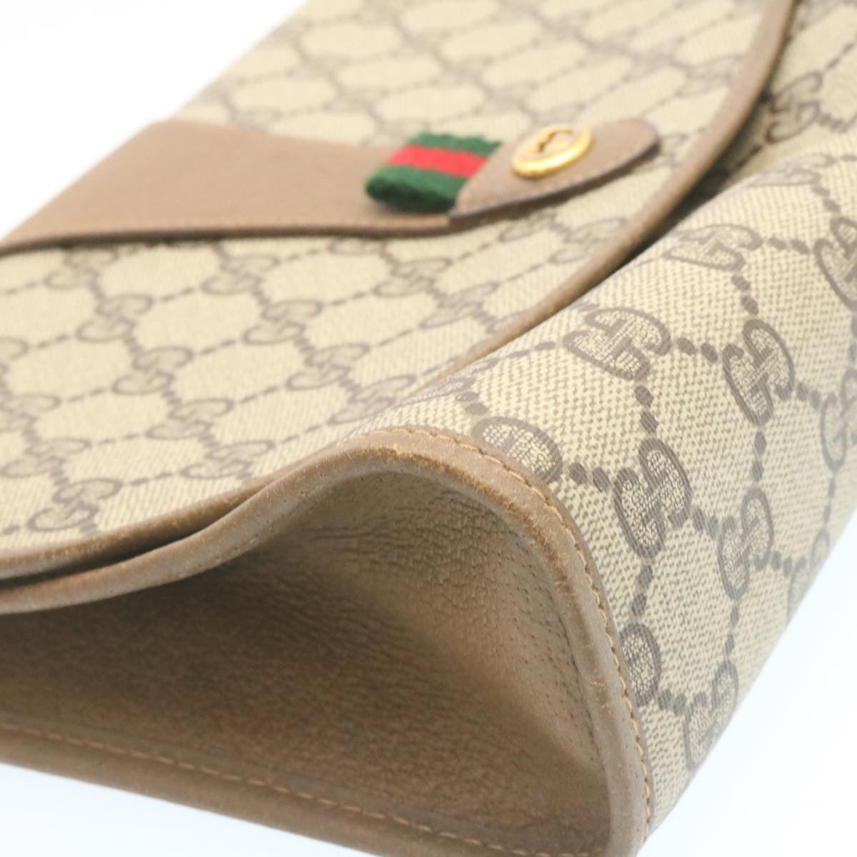 GUCCI Web Sherry Line GG Canvas Clutch Bag Beige Red Green th2124