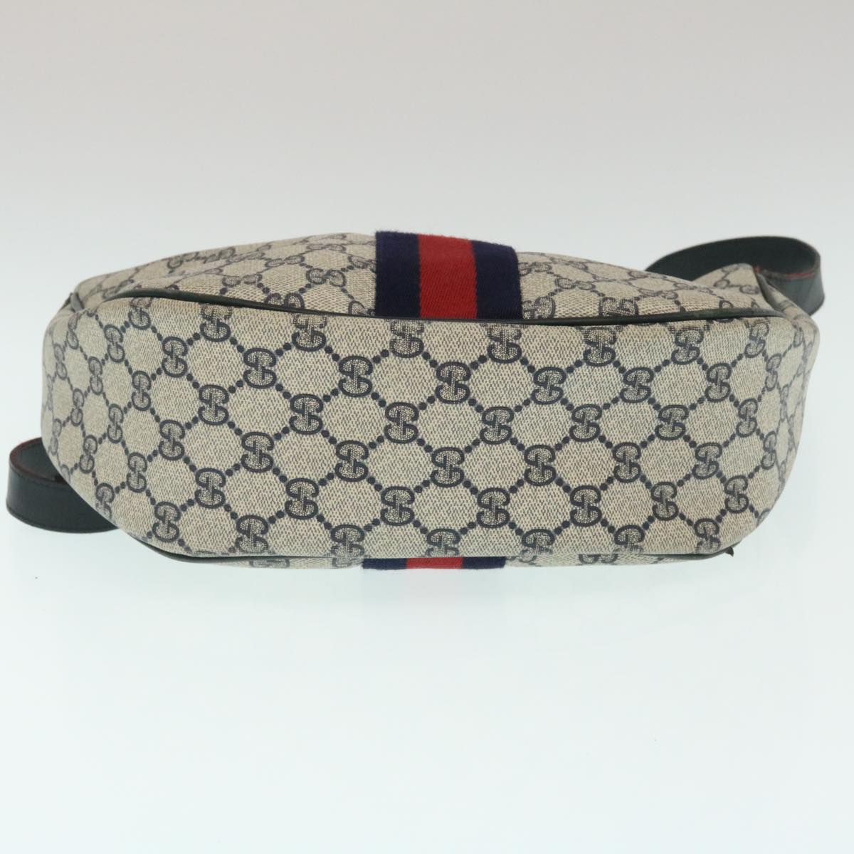 GUCCI Sherry Line GG Canvas Shoulder Bag PVC Leather Navy Red th2484