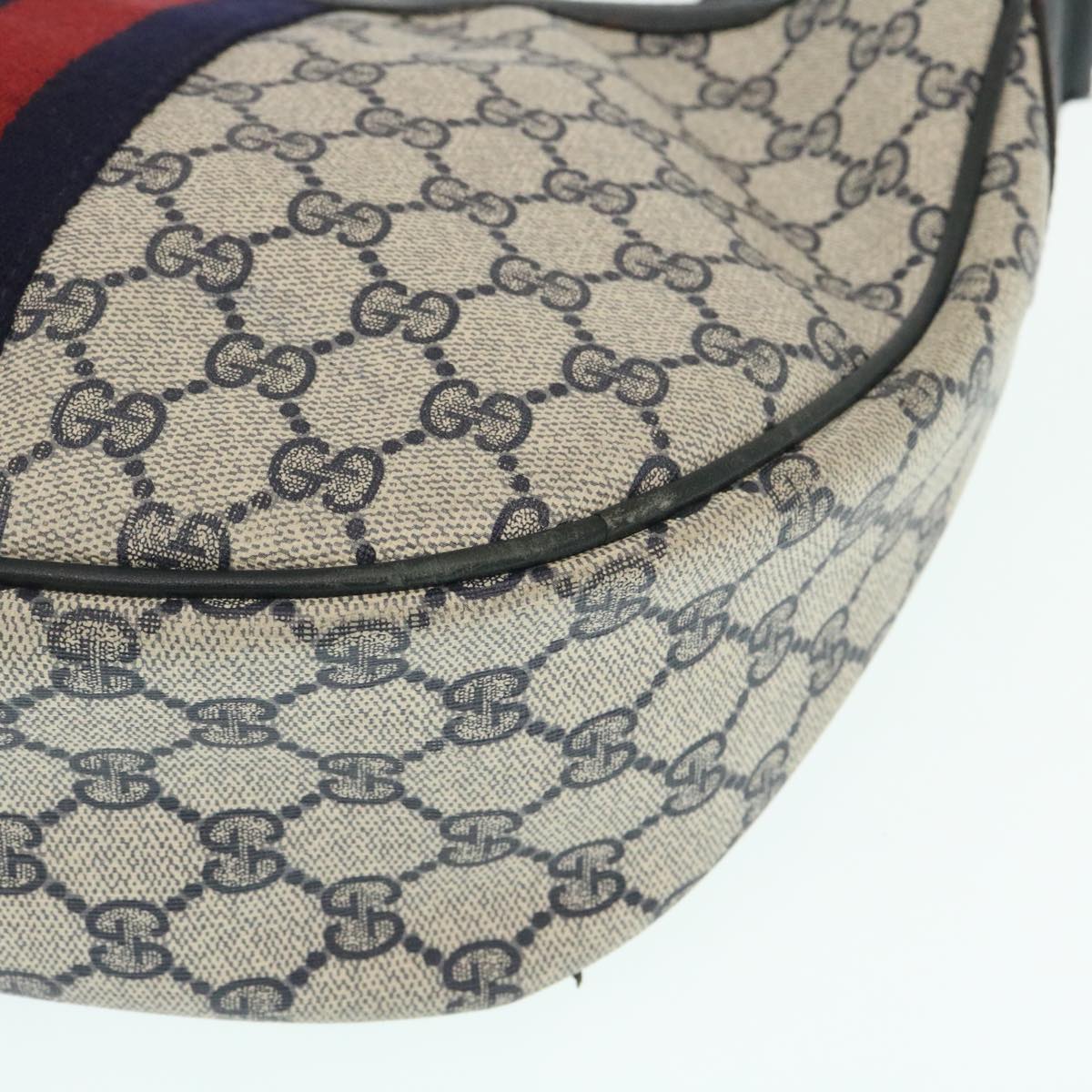 GUCCI Sherry Line GG Canvas Shoulder Bag PVC Leather Navy Red th2484