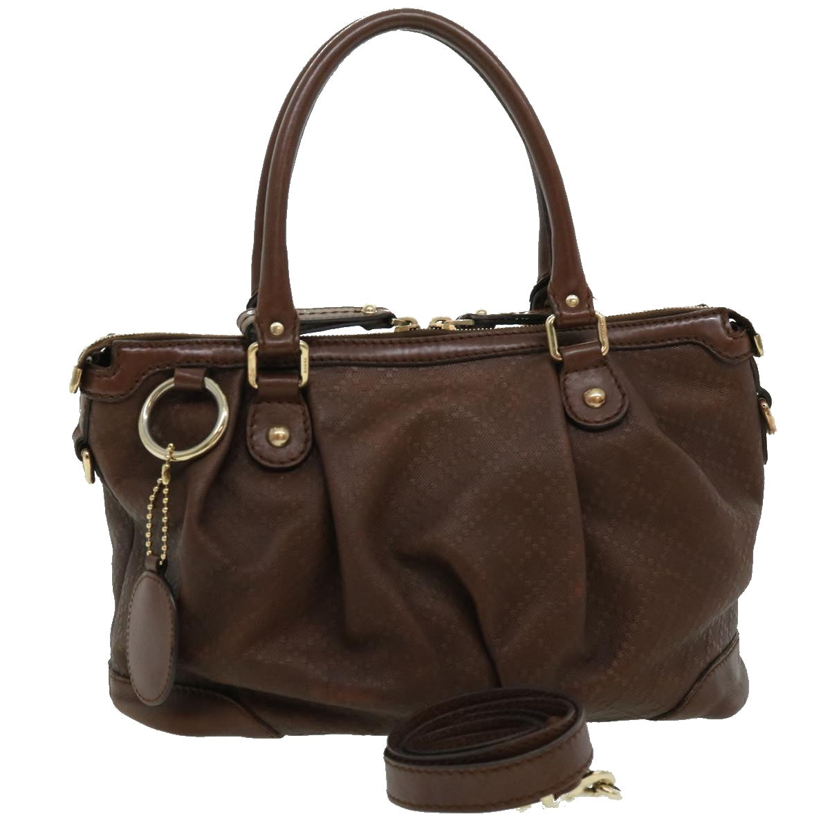 GUCCI Diamant Hand Bag Leather 2way Brown th2885