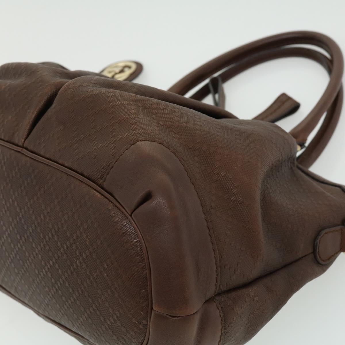 GUCCI Diamant Hand Bag Leather 2way Brown th2885