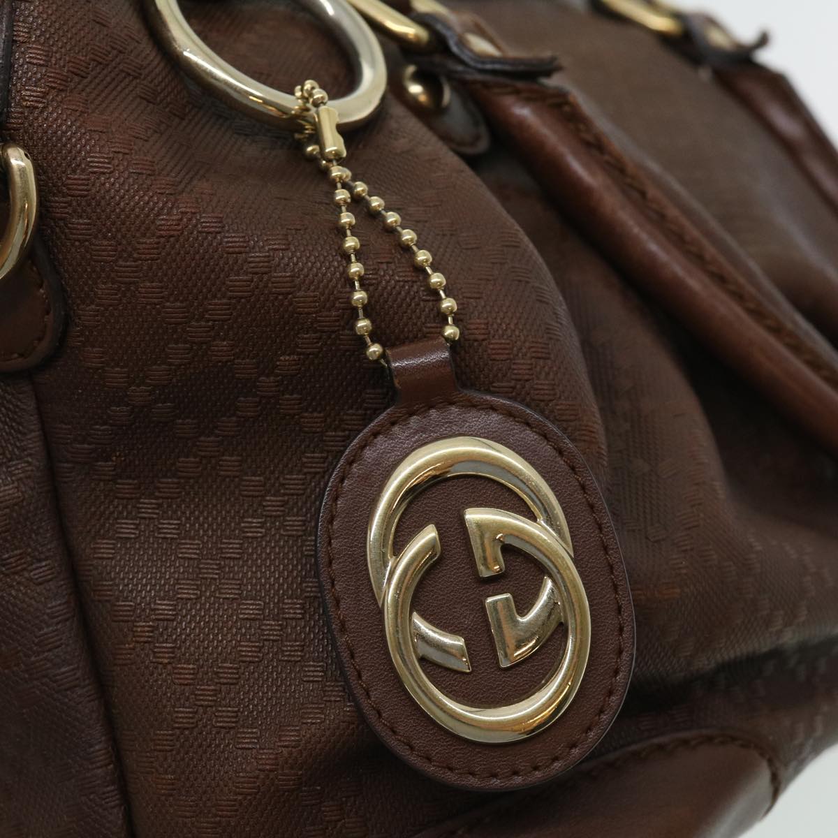 GUCCI Diamant Hand Bag Leather 2way Brown th2885