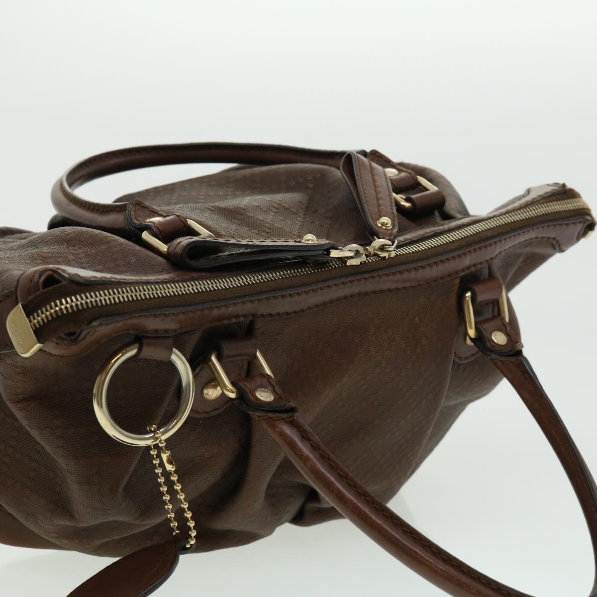 GUCCI Diamant Hand Bag Leather 2way Brown th2885