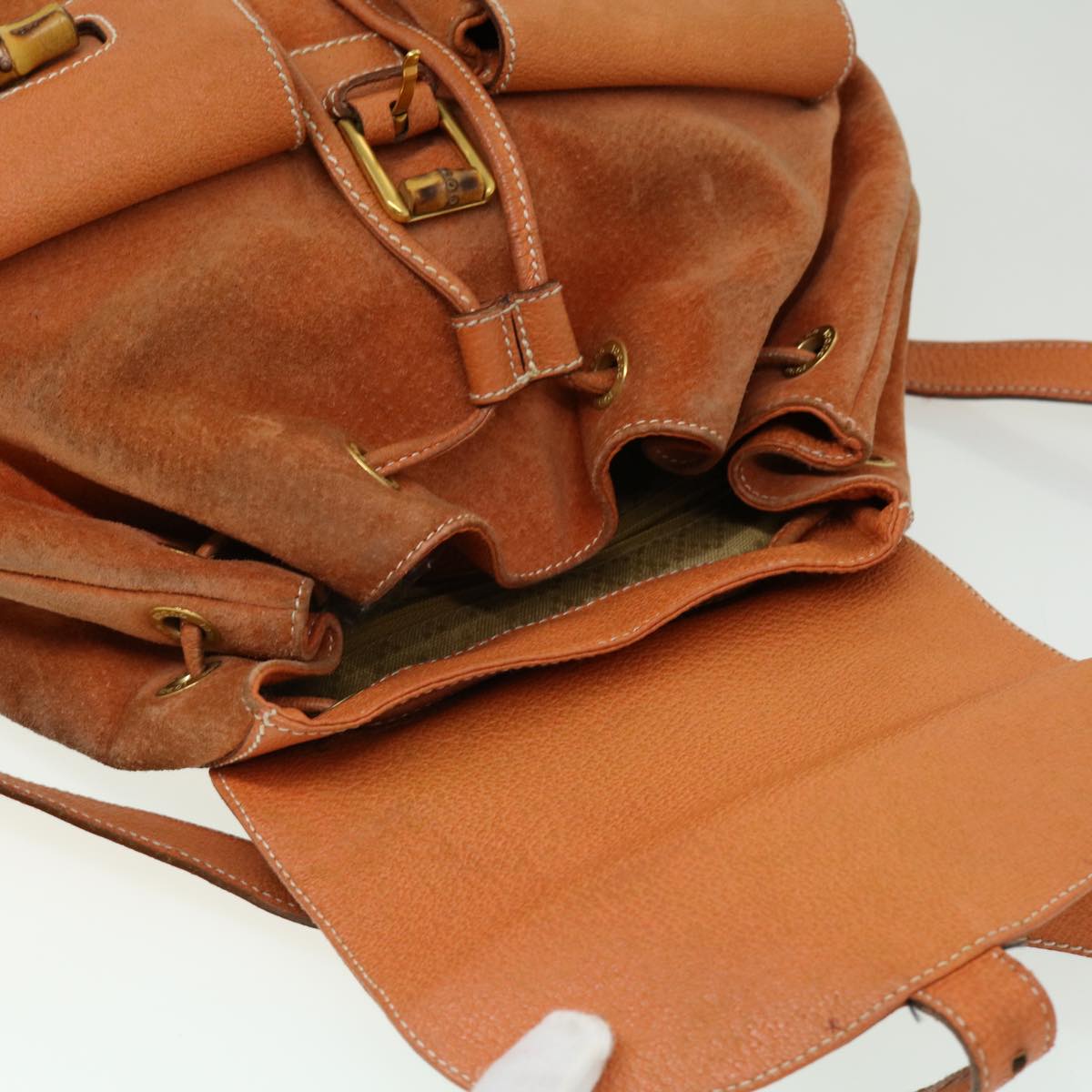GUCCI Bamboo Backpack Suede Leather Orange th3041