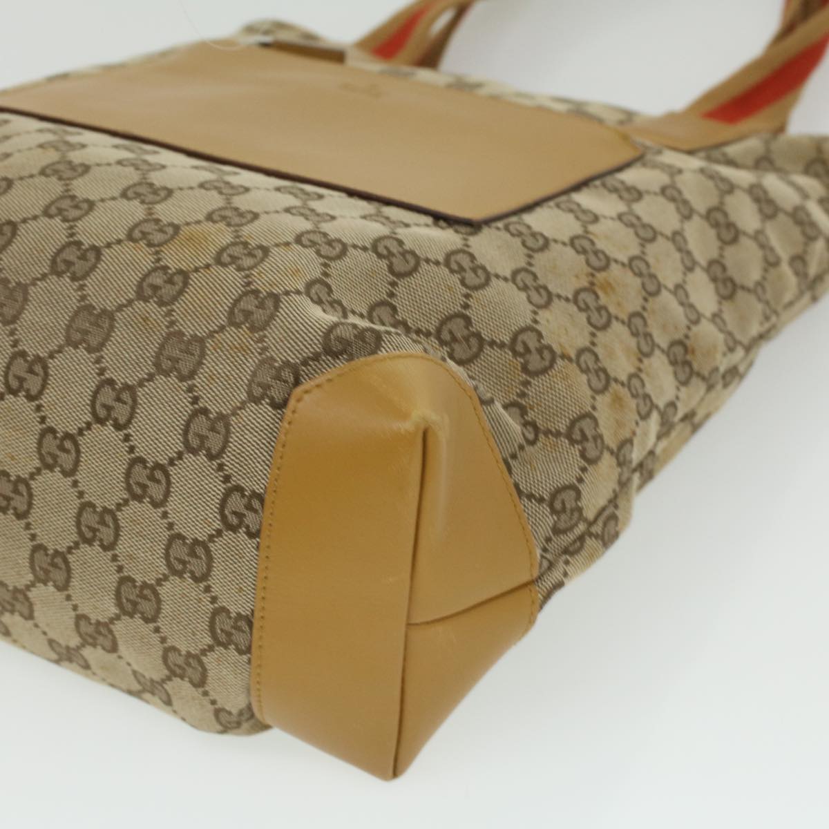 GUCCI Sherry Line GG Canvas Tote Bag Beige Red Brown th3191