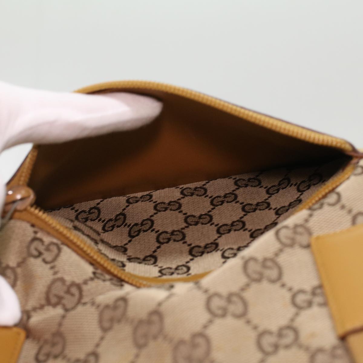GUCCI Sherry Line GG Canvas Tote Bag Beige Red Brown th3191