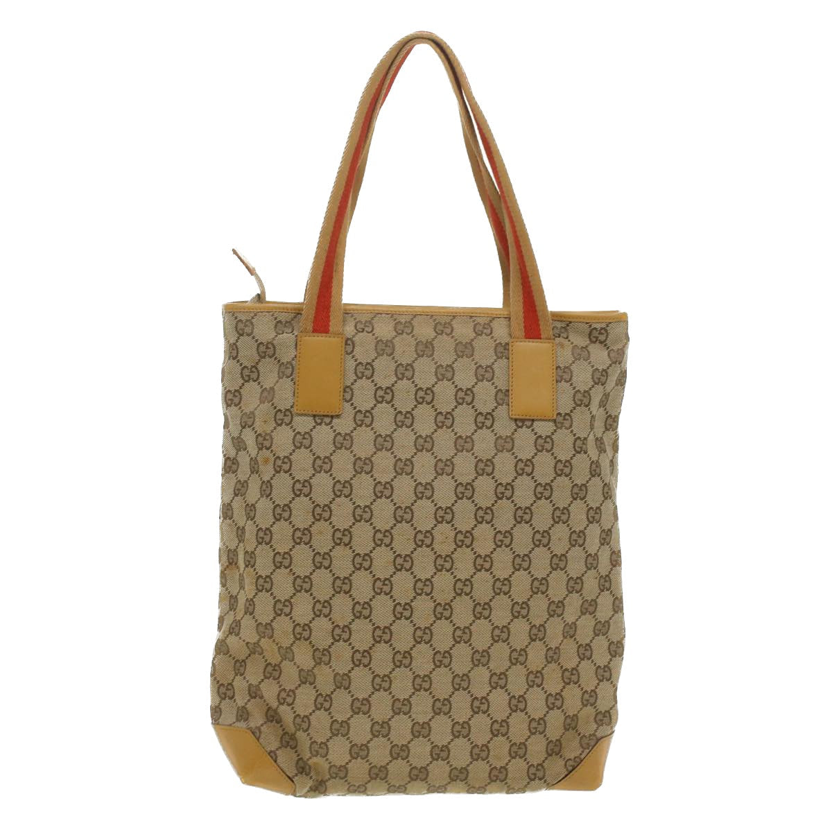 GUCCI Sherry Line GG Canvas Tote Bag Beige Red Brown th3191