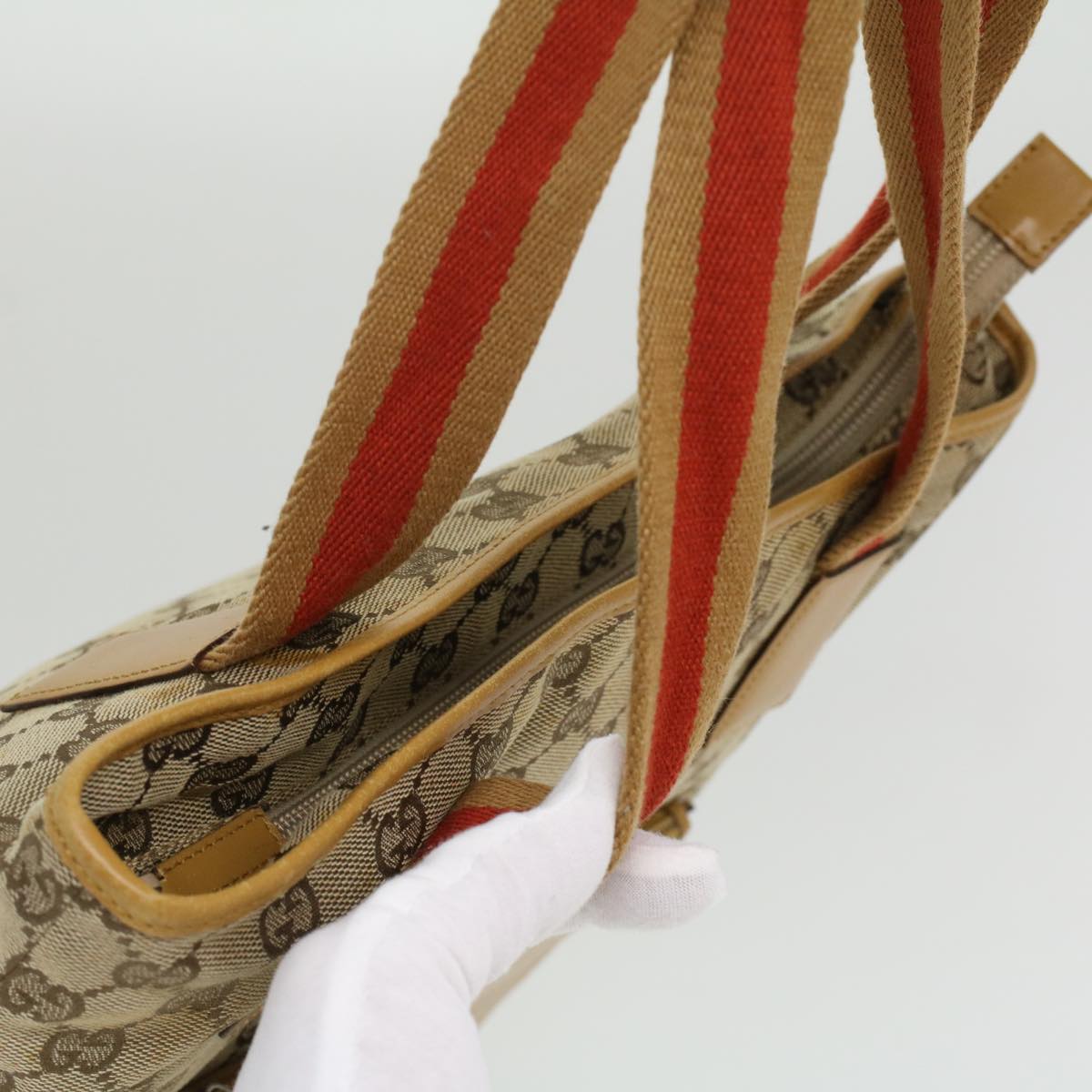 GUCCI Sherry Line GG Canvas Tote Bag Beige Red Brown th3191