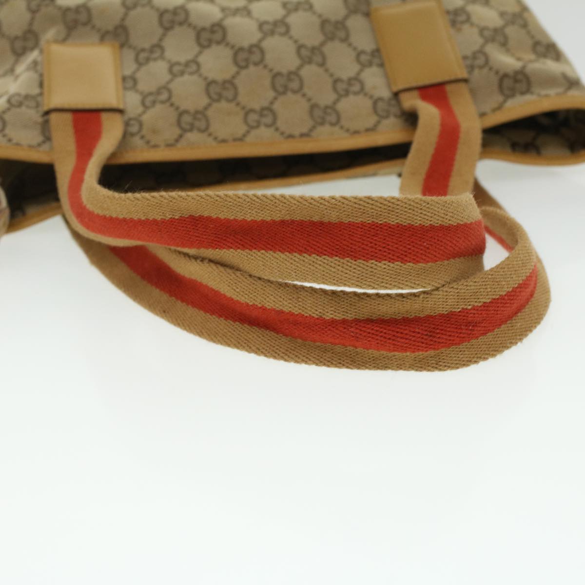 GUCCI Sherry Line GG Canvas Tote Bag Beige Red Brown th3191