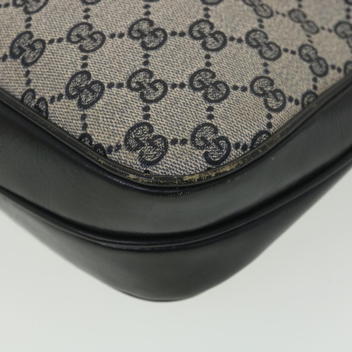 GUCCI GG Canvas Shoulder Bag PVC Leather Gray Navy th3458