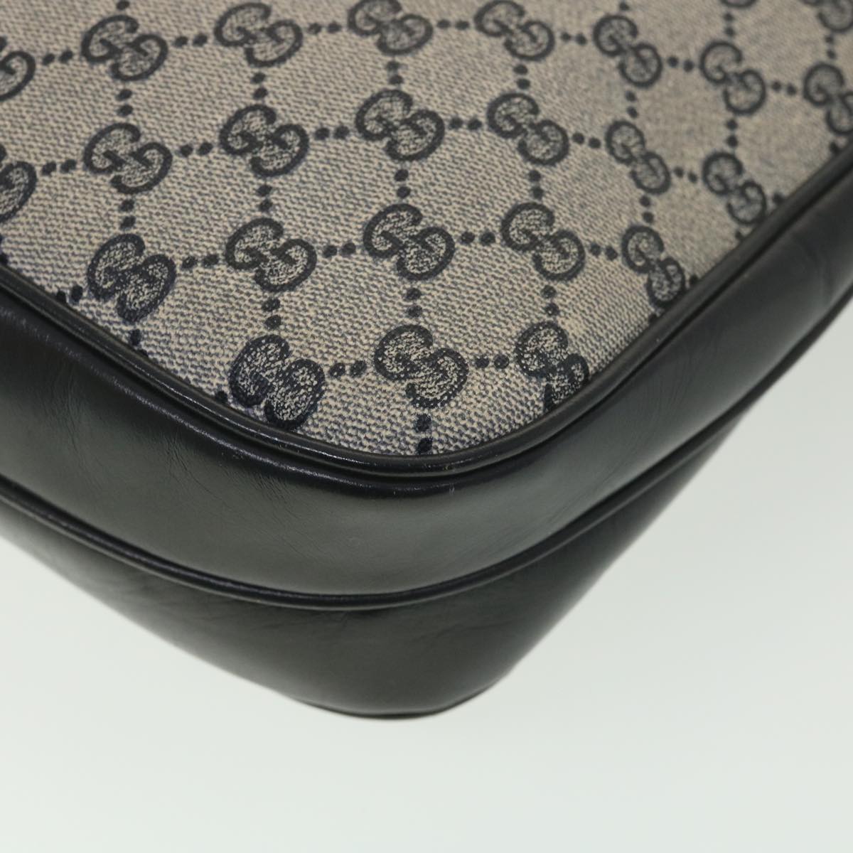 GUCCI GG Canvas Shoulder Bag PVC Leather Gray Navy th3458