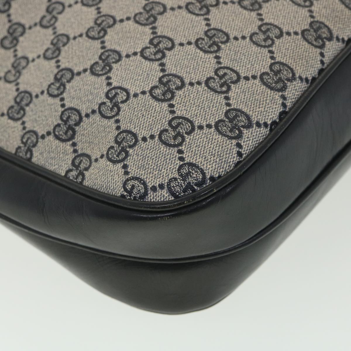 GUCCI GG Canvas Shoulder Bag PVC Leather Gray Navy th3458