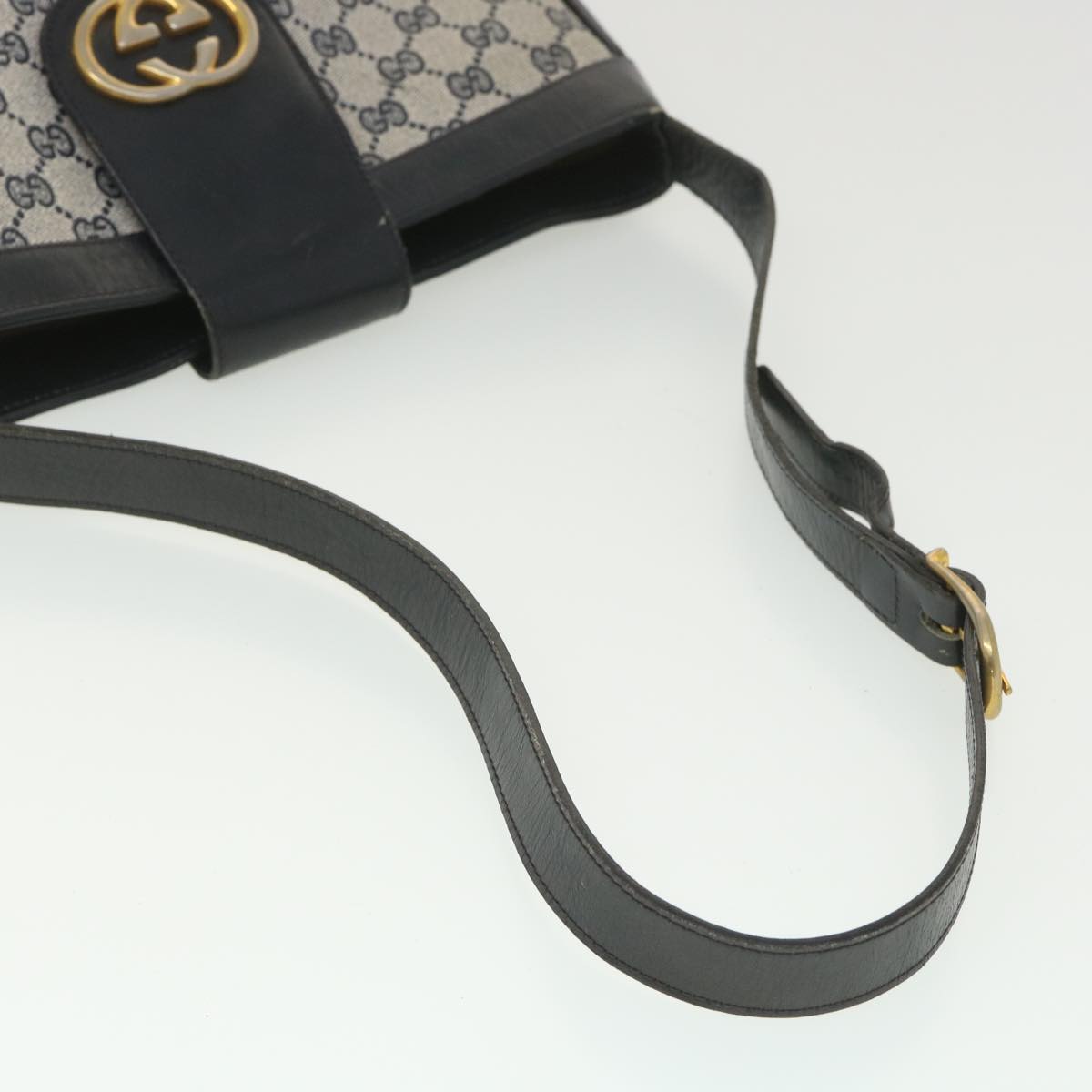 GUCCI GG Canvas Shoulder Bag PVC Leather Gray Navy th3458