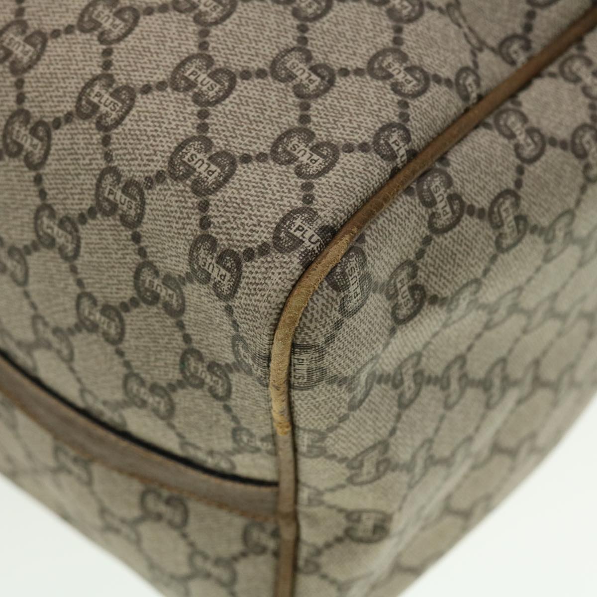 GUCCI GG Plus Canvas Boston Bag PVC Leather Beige th3568