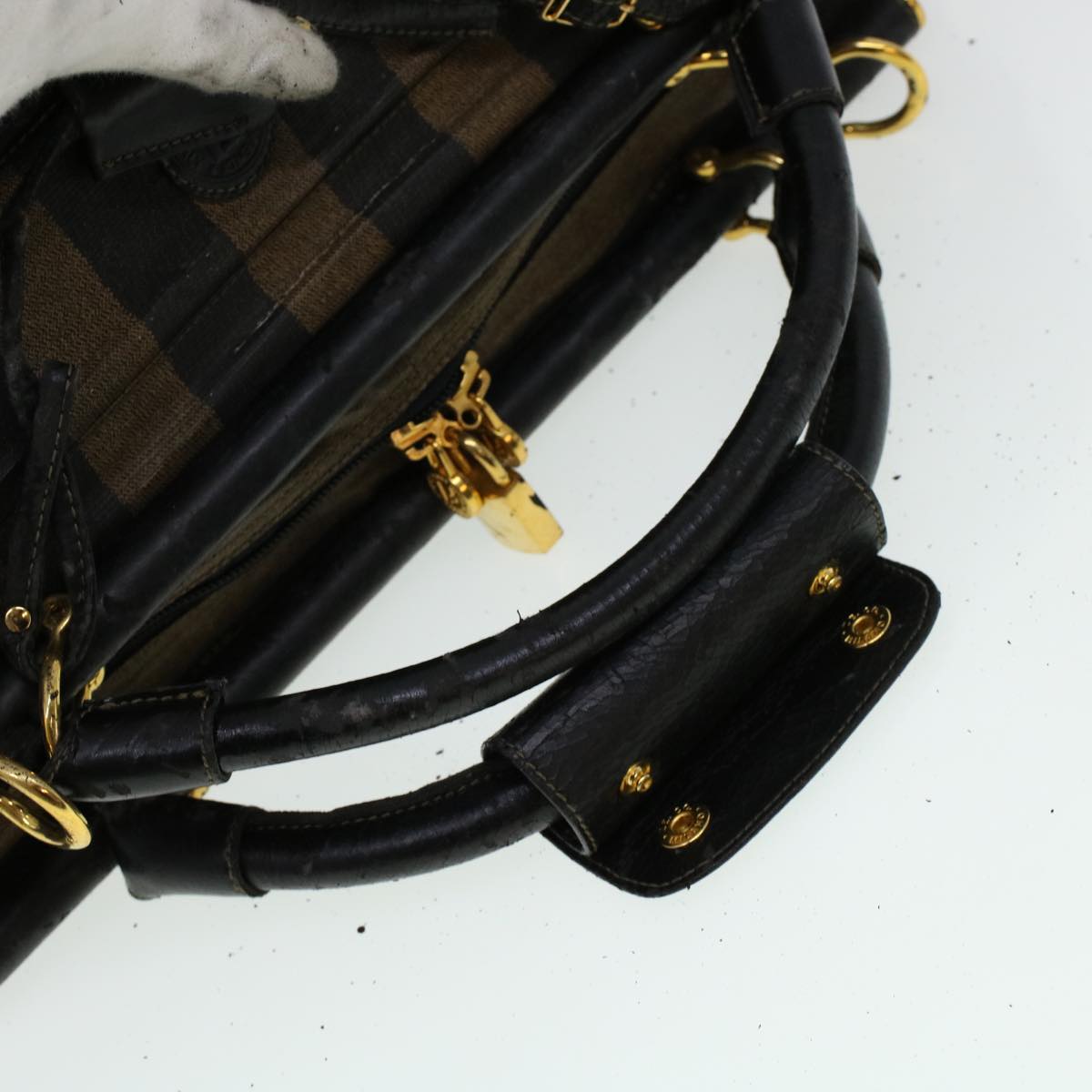 FENDI Pecan Canvas Shoulder Bag 2way Black Brown th3595