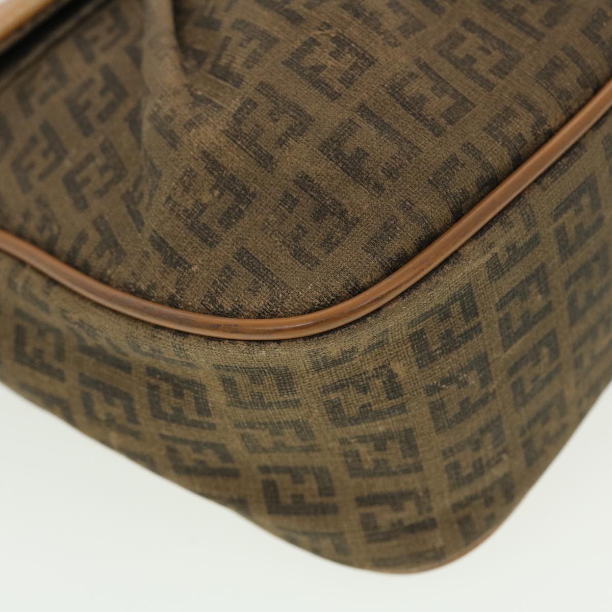 FENDI Zucchino Canvas Shoulder Bag Beige th3653