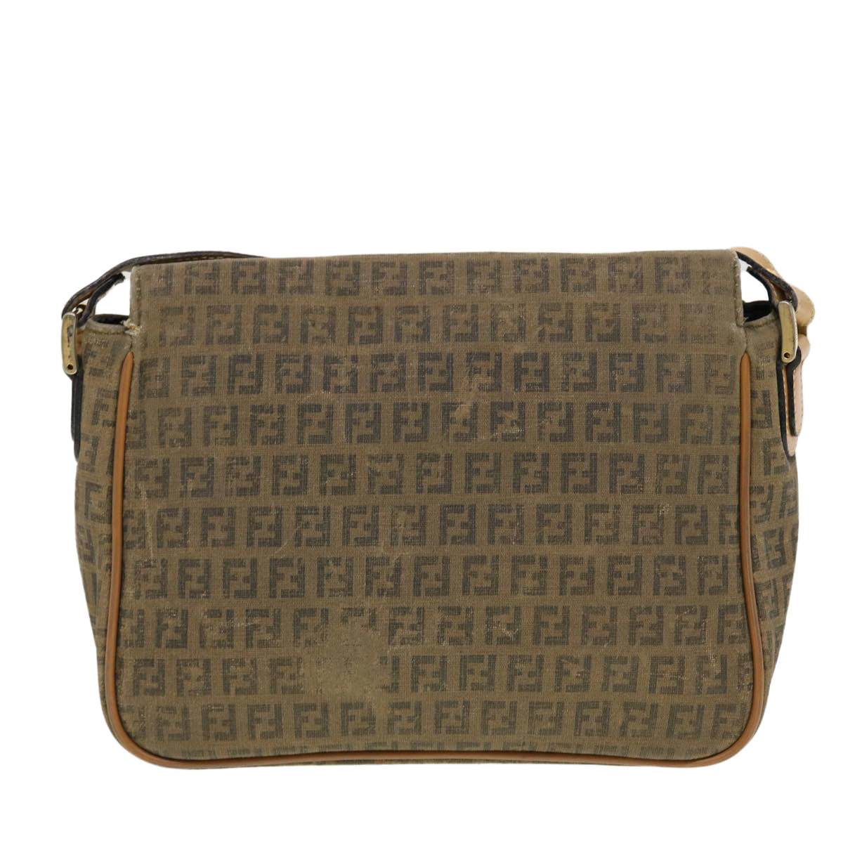 FENDI Zucchino Canvas Shoulder Bag Beige th3653
