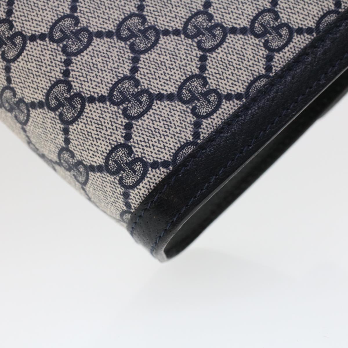 GUCCI GG Canvas Sherry Line Clutch Bag PVC Leather Gray Red Navy th3692