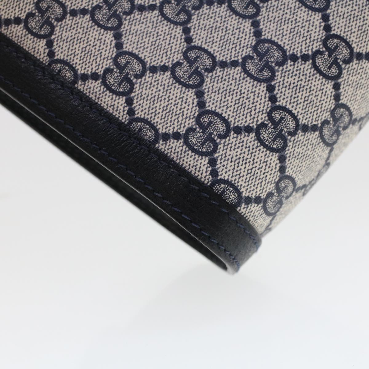 GUCCI GG Canvas Sherry Line Clutch Bag PVC Leather Gray Red Navy th3692