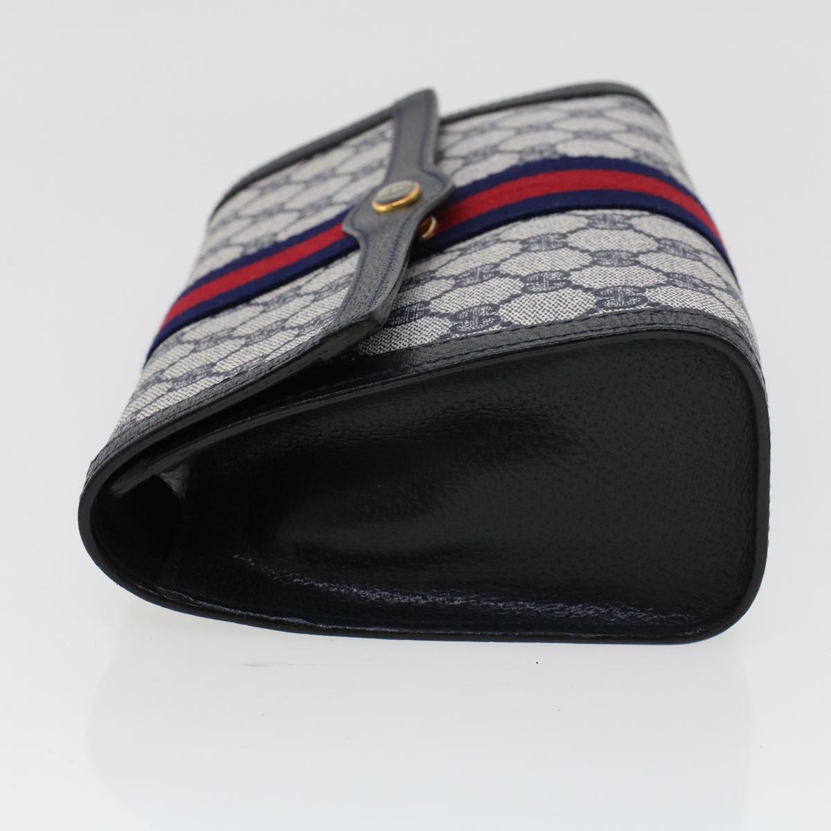 GUCCI GG Canvas Sherry Line Clutch Bag PVC Leather Gray Red Navy th3692