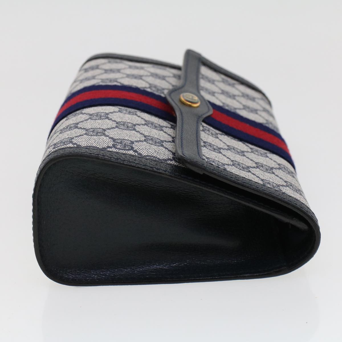 GUCCI GG Canvas Sherry Line Clutch Bag PVC Leather Gray Red Navy th3692