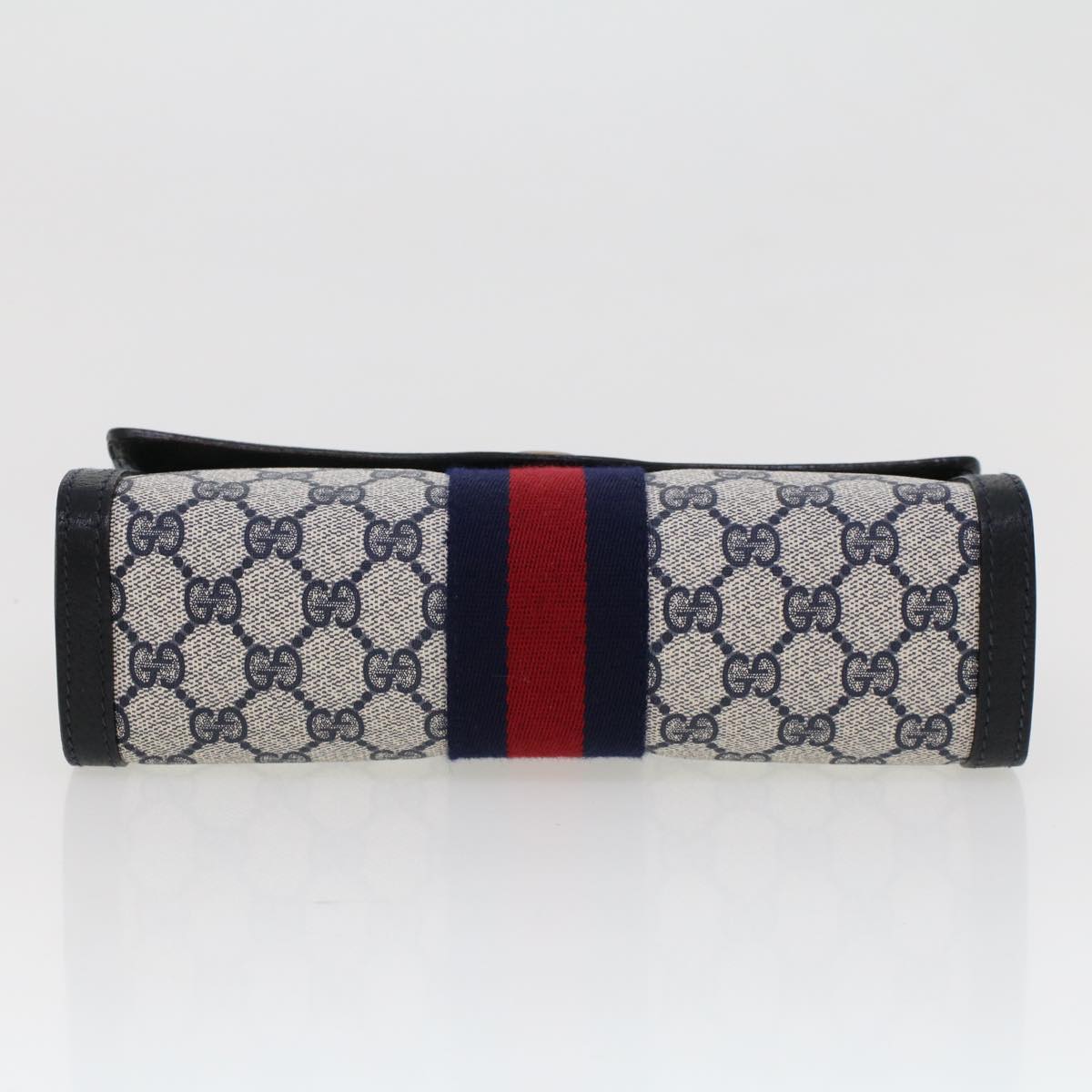 GUCCI GG Canvas Sherry Line Clutch Bag PVC Leather Gray Red Navy th3692