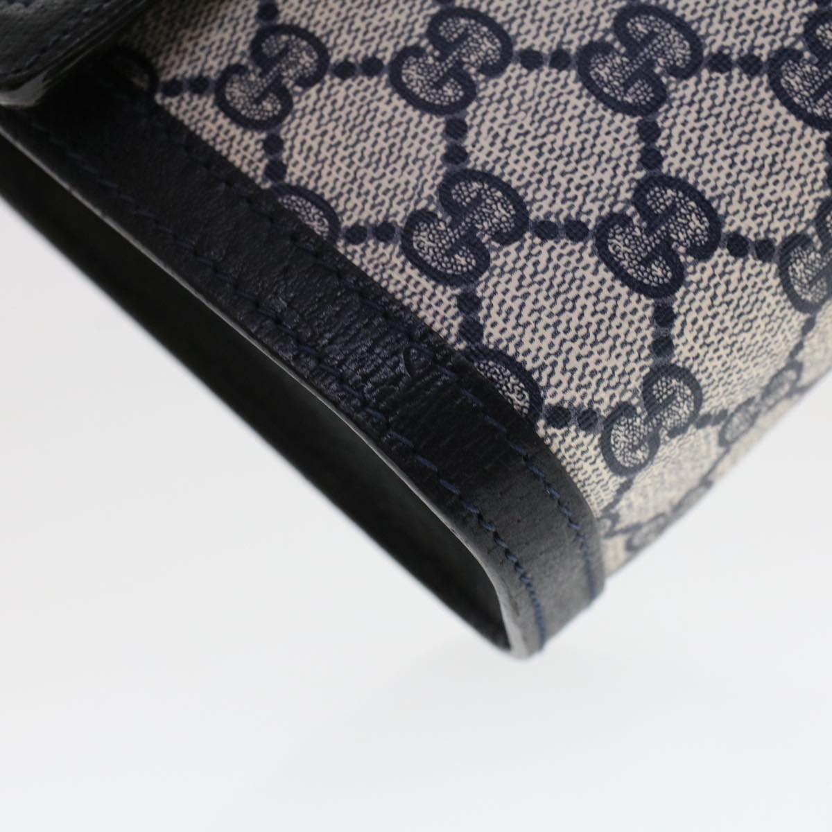 GUCCI GG Canvas Sherry Line Clutch Bag PVC Leather Gray Red Navy th3692