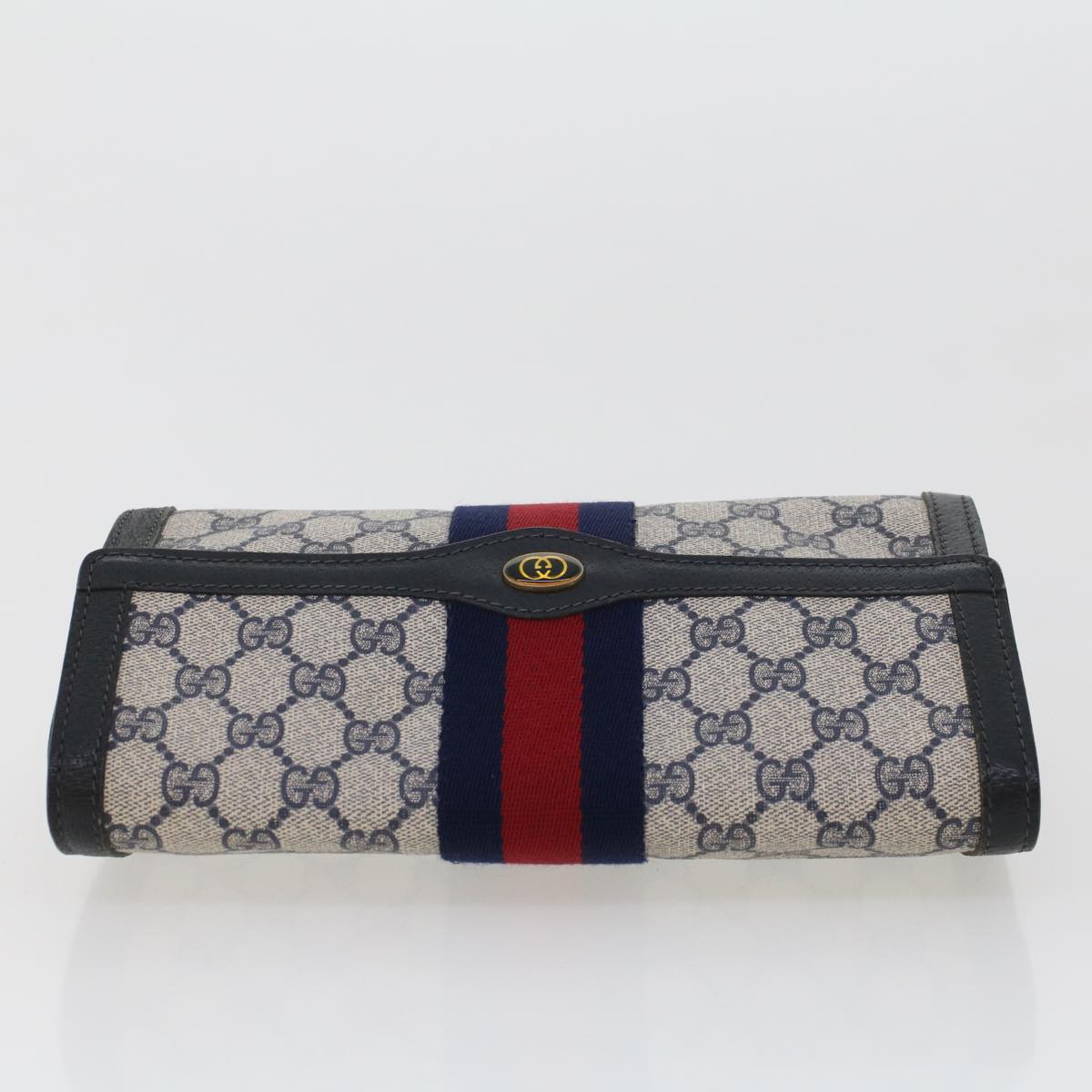 GUCCI GG Canvas Sherry Line Clutch Bag PVC Leather Gray Red Navy th3693