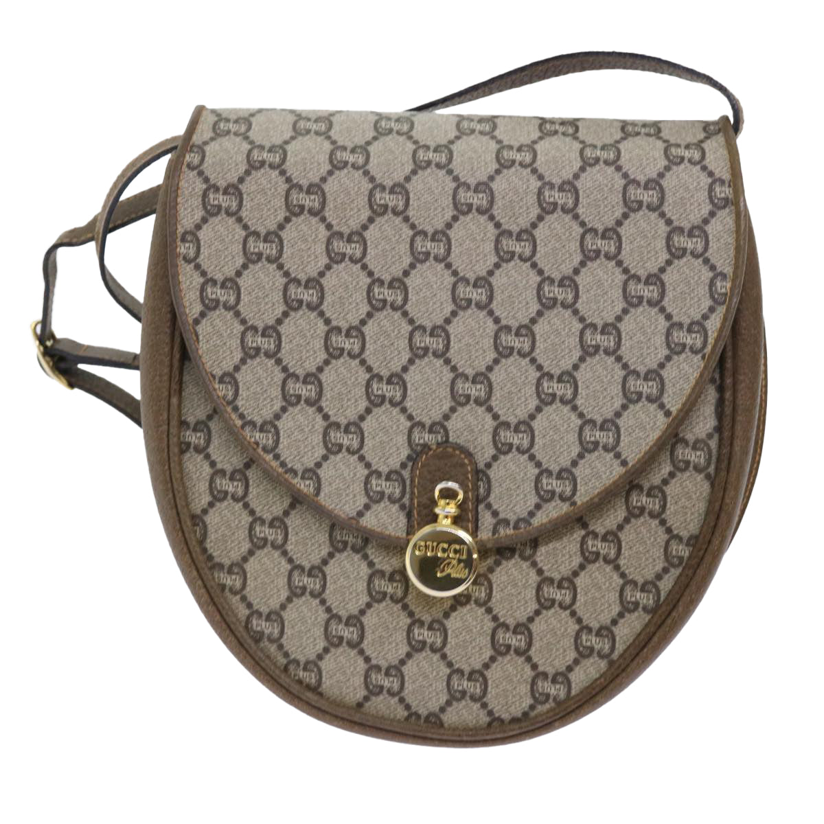 GUCCI GG Plus Canvas Shoulder Bag PVC Leather Beige th3956