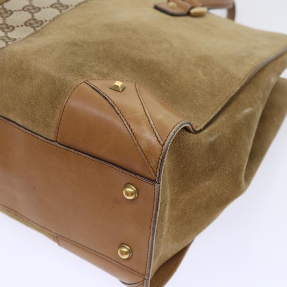 GUCCI GG Canvas Hand Bag Suede Beige 120897 th3960