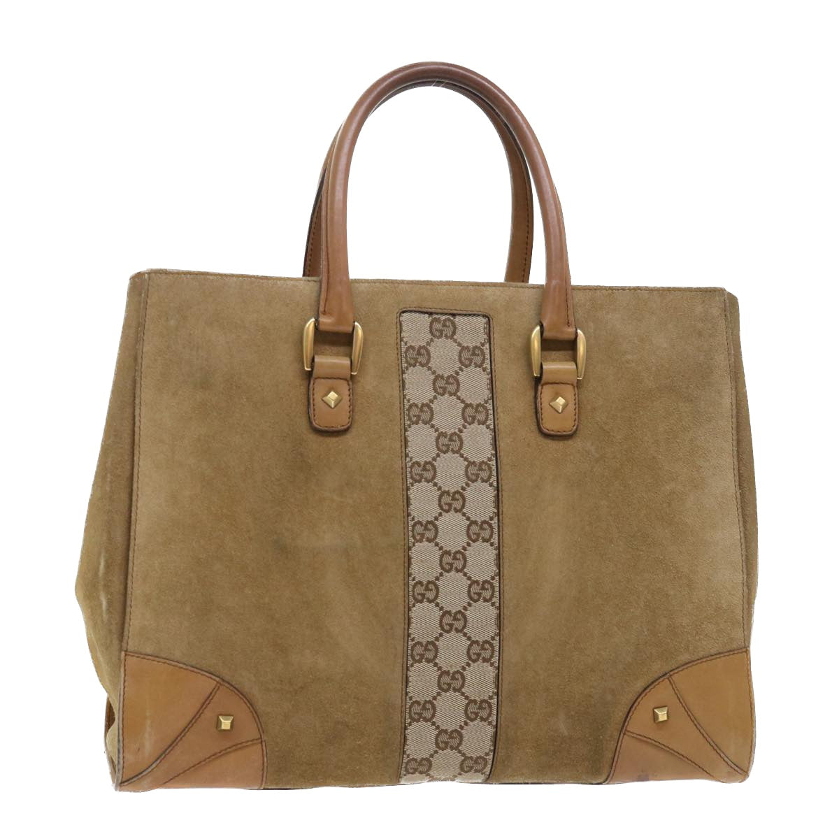 GUCCI GG Canvas Hand Bag Suede Beige 120897 th3960