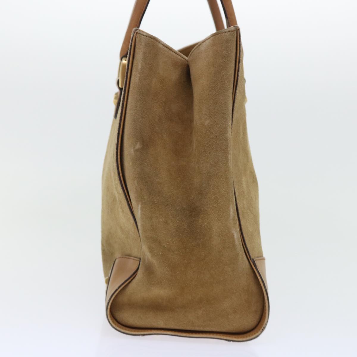 GUCCI GG Canvas Hand Bag Suede Beige 120897 th3960