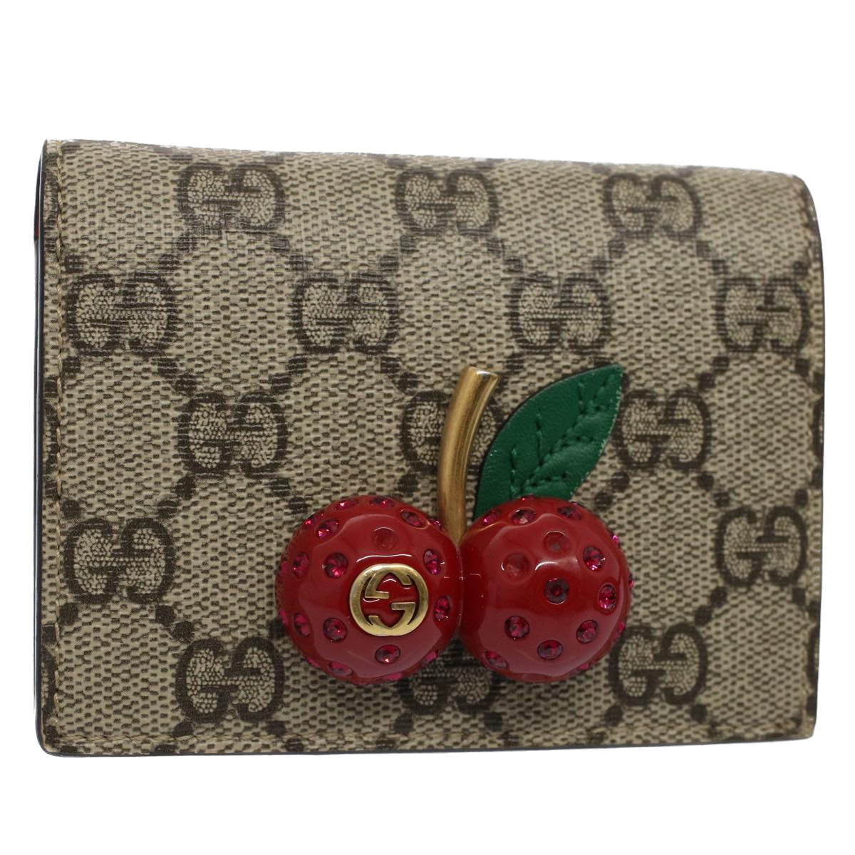 GUCCI GG Canvas Cherry Wallet PVC Leather Beige 476050 th3983