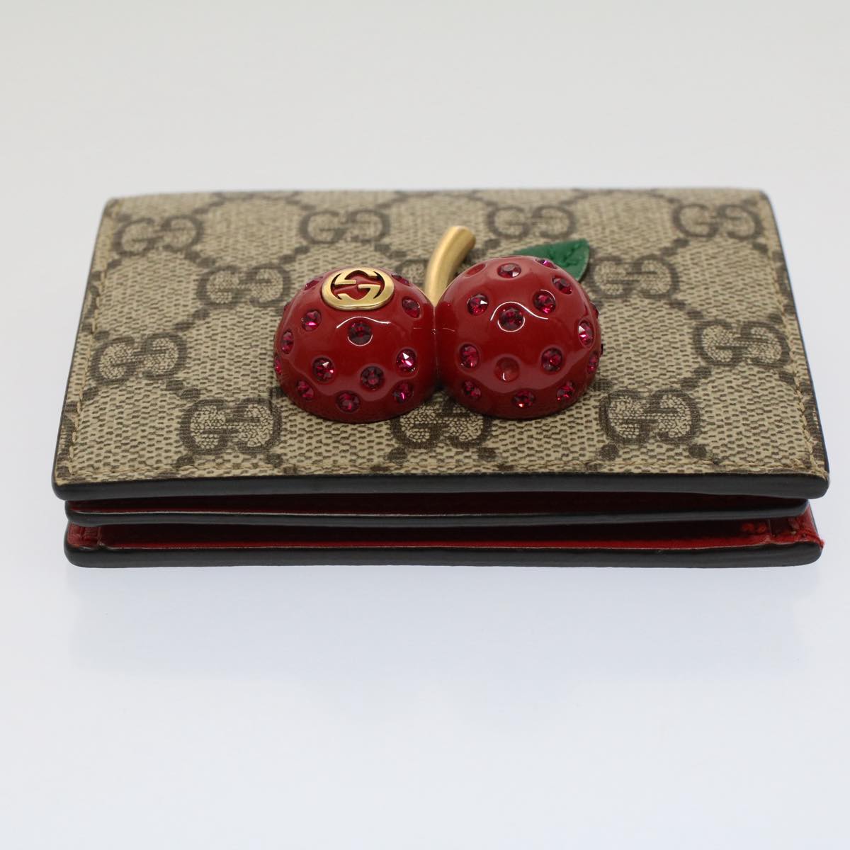 GUCCI GG Canvas Cherry Wallet PVC Leather Beige 476050 th3983