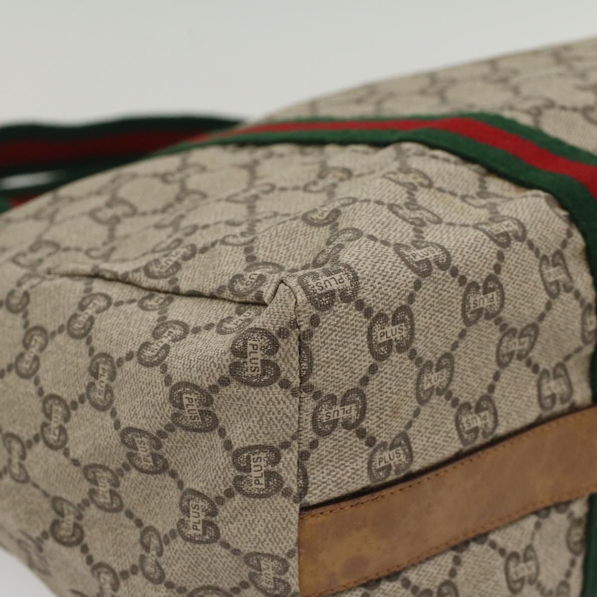 GUCCI GG Plus Canvas Web Sherry Line Hand Bag Beige Red Green th3991