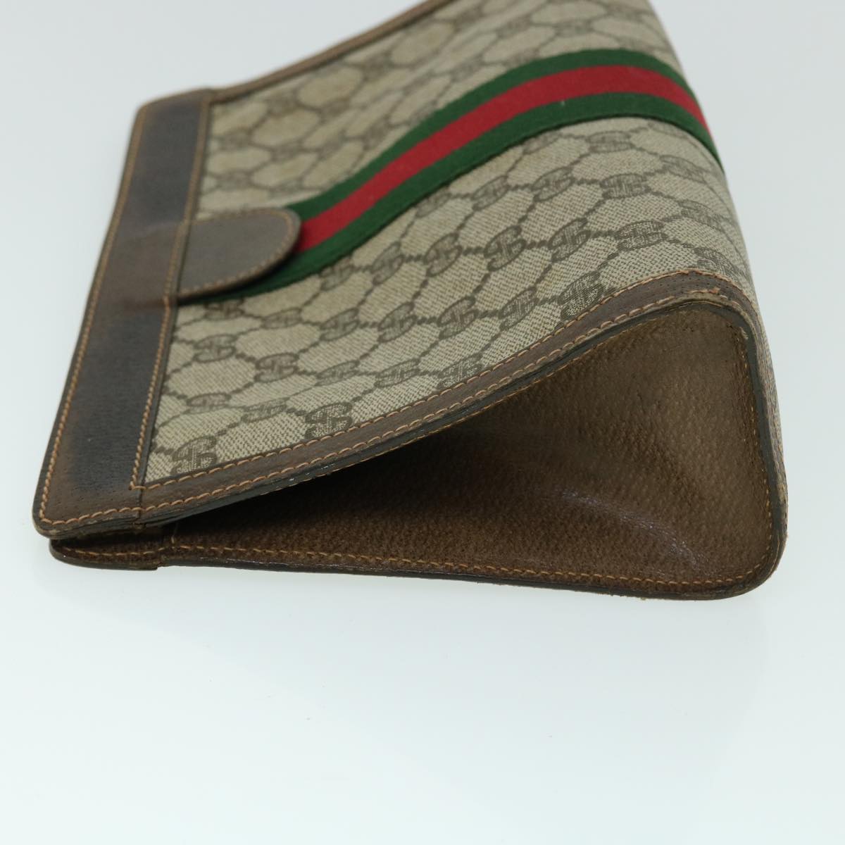 GUCCI GG Canvas Web Sherry Line Clutch Bag PVC Leather Beige Red th4012