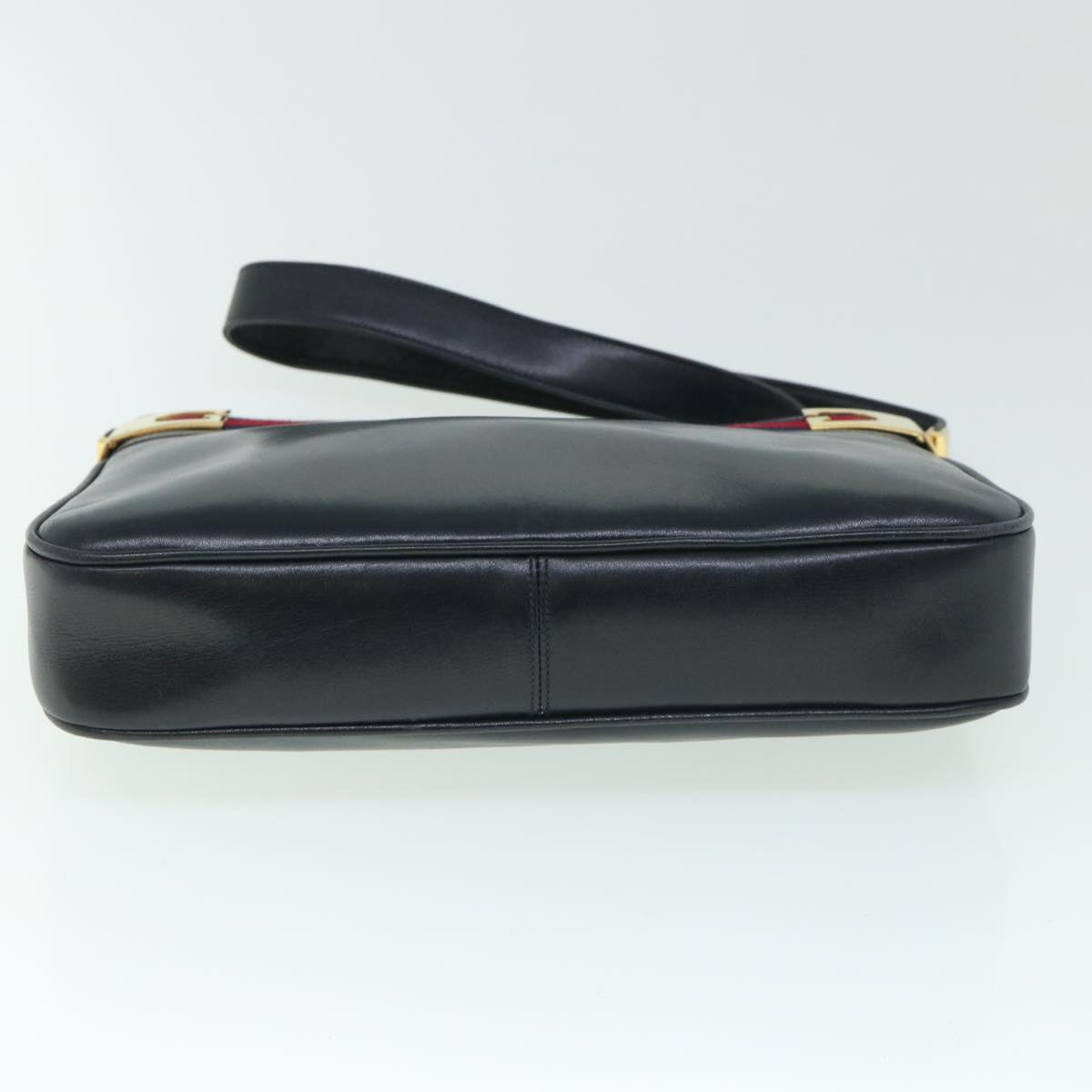 GUCCI Sherry Line Shoulder Bag Leather Black Red Navy th4022