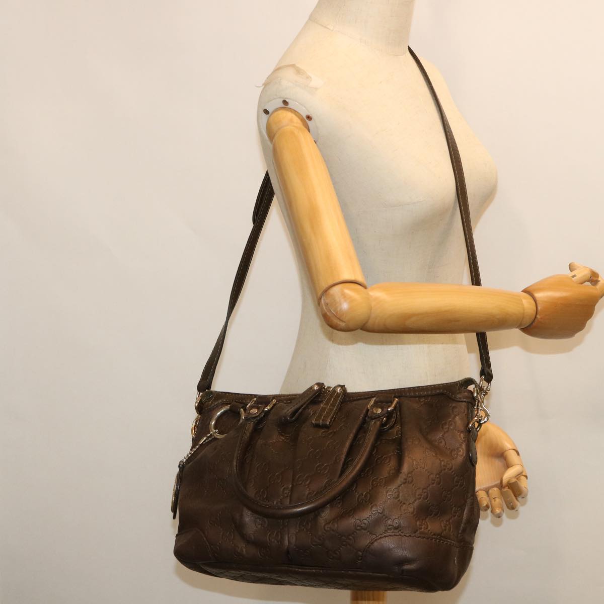 GUCCI GG Canvas Guccissima Hand Bag 2way Brown 247902 th4024