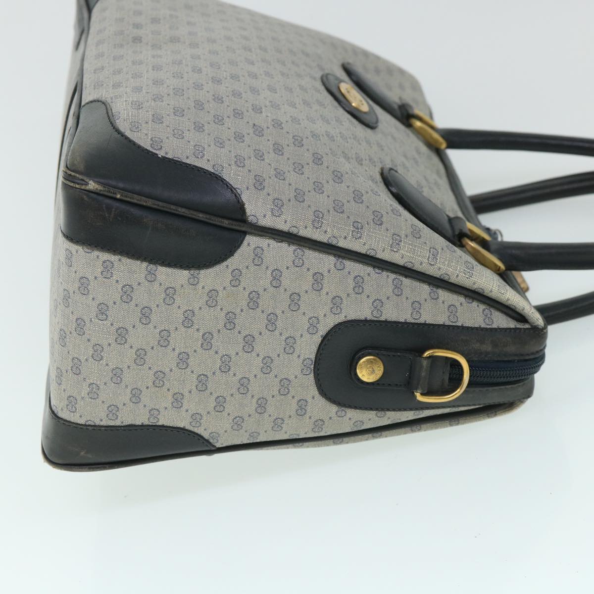 GUCCI Micro GG Canvas Boston Bag PVC Leather Gray Navy 002 58 0033 th4025