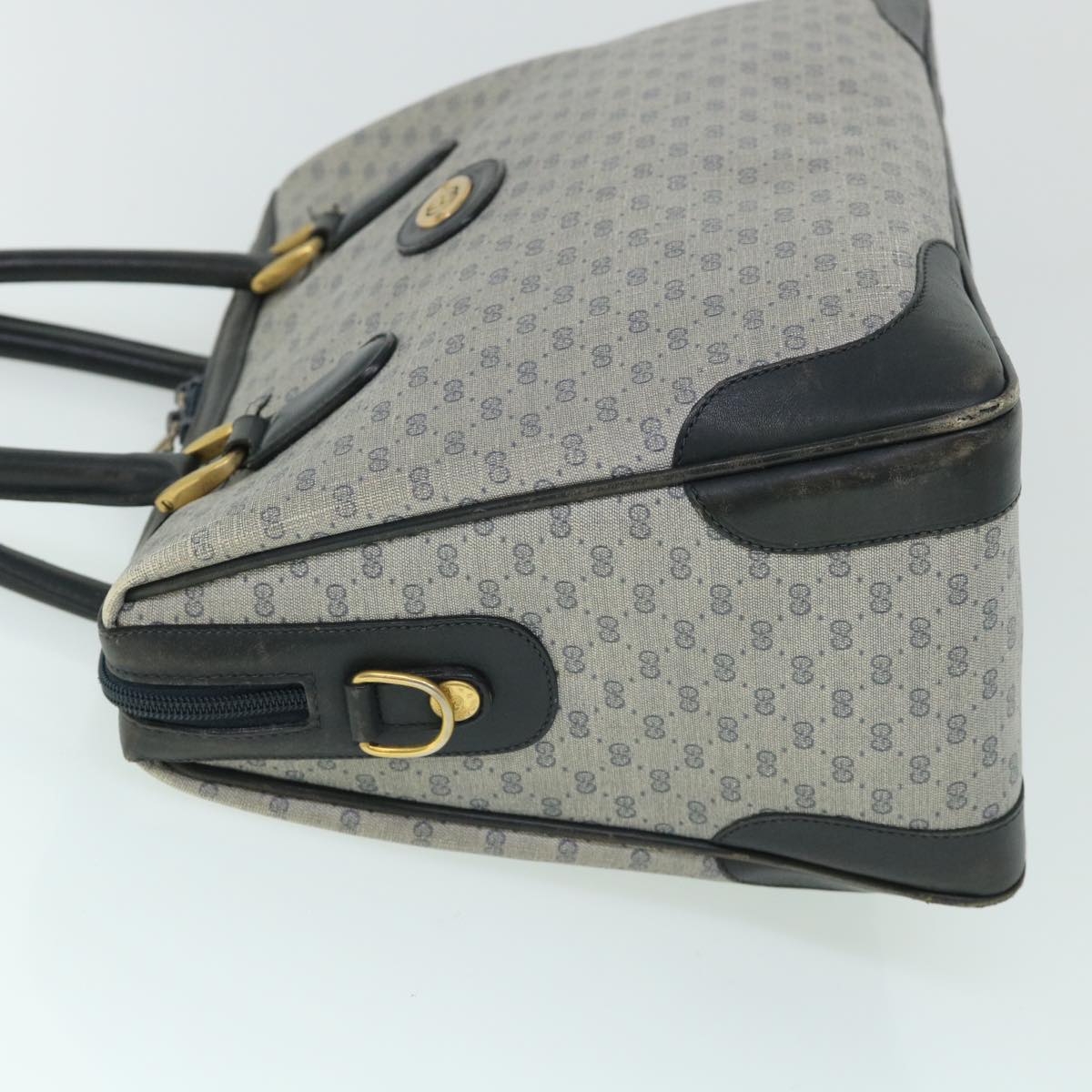 GUCCI Micro GG Canvas Boston Bag PVC Leather Gray Navy 002 58 0033 th4025