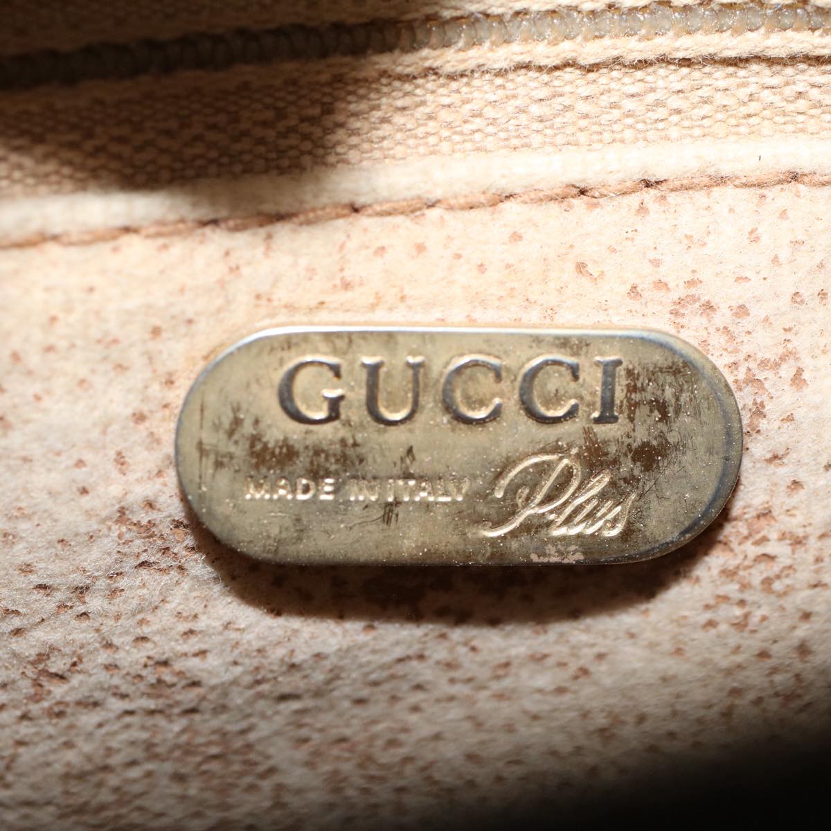 GUCCI GG Plus Canvas Shoulder Bag PVC Leather Beige th4028