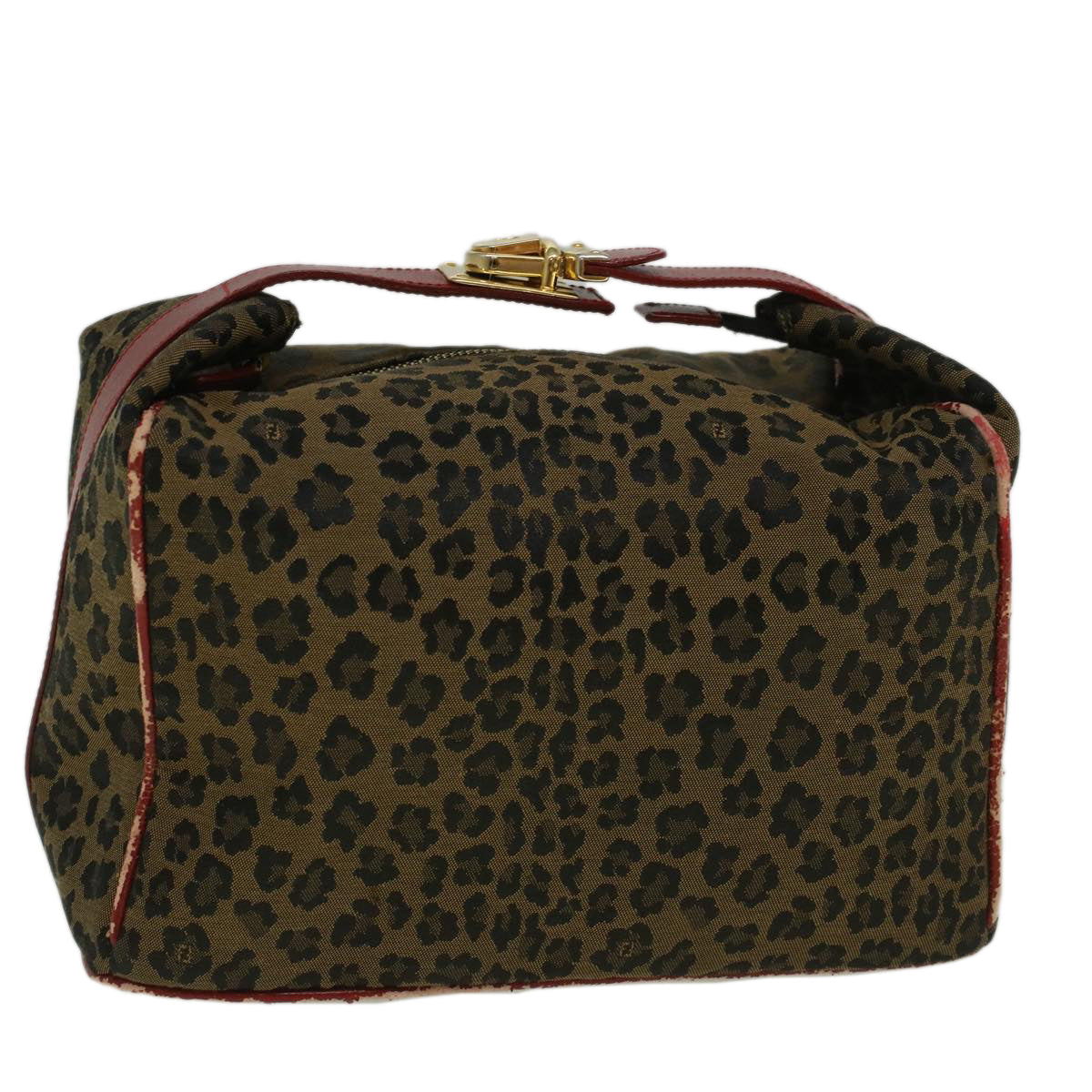 FENDI Leopard Hand Bag Nylon Brown Red th4301