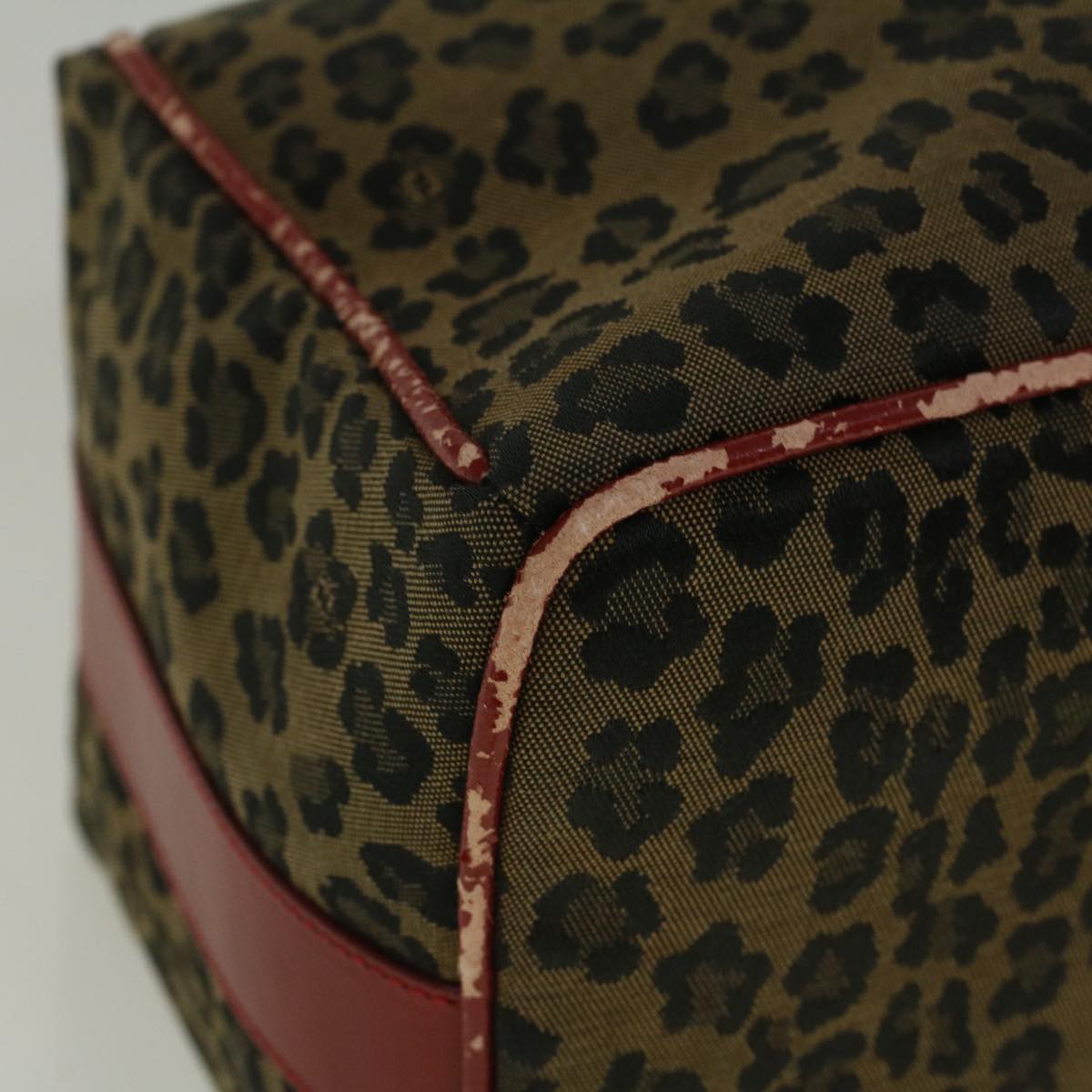 FENDI Leopard Hand Bag Nylon Brown Red th4301