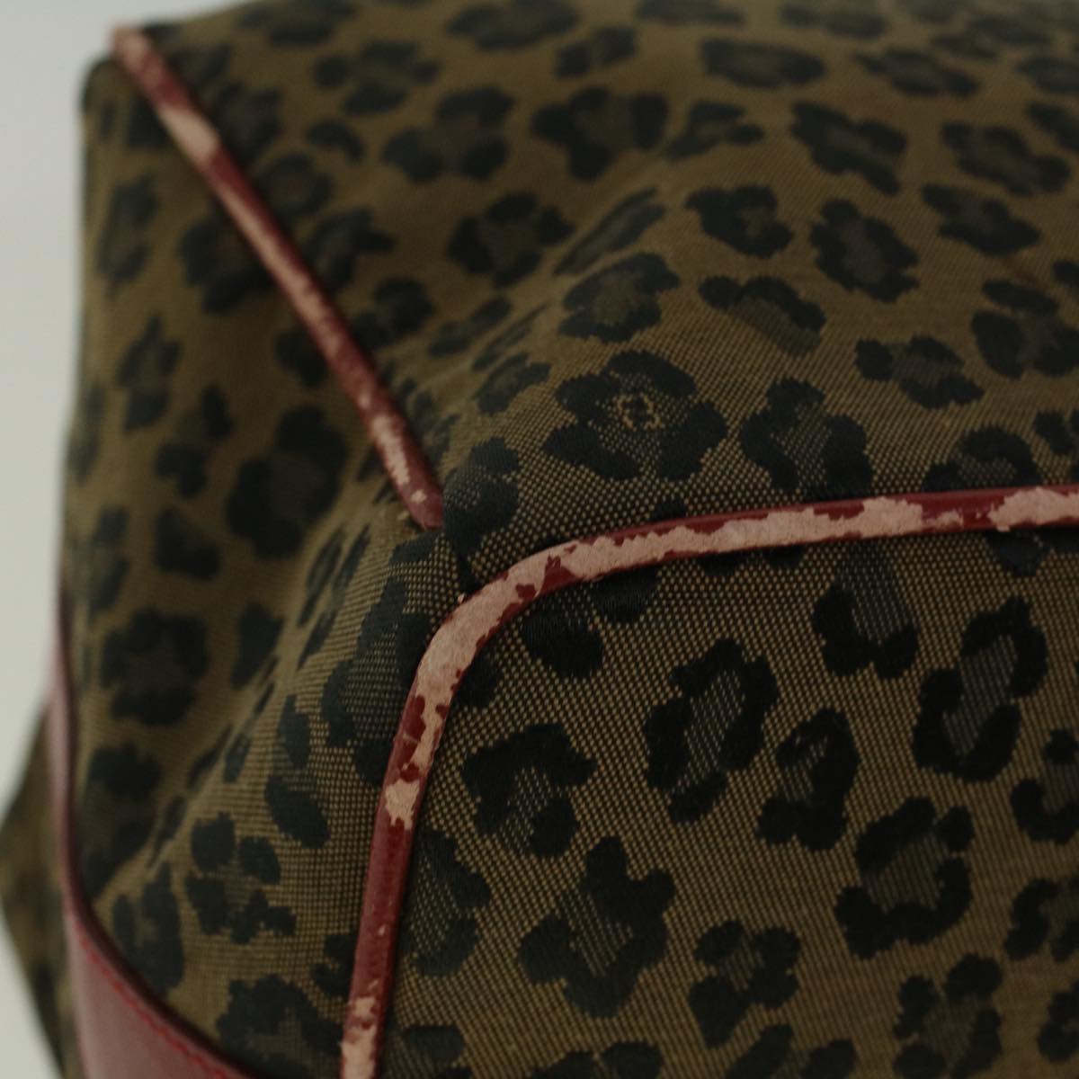 FENDI Leopard Hand Bag Nylon Brown Red th4301