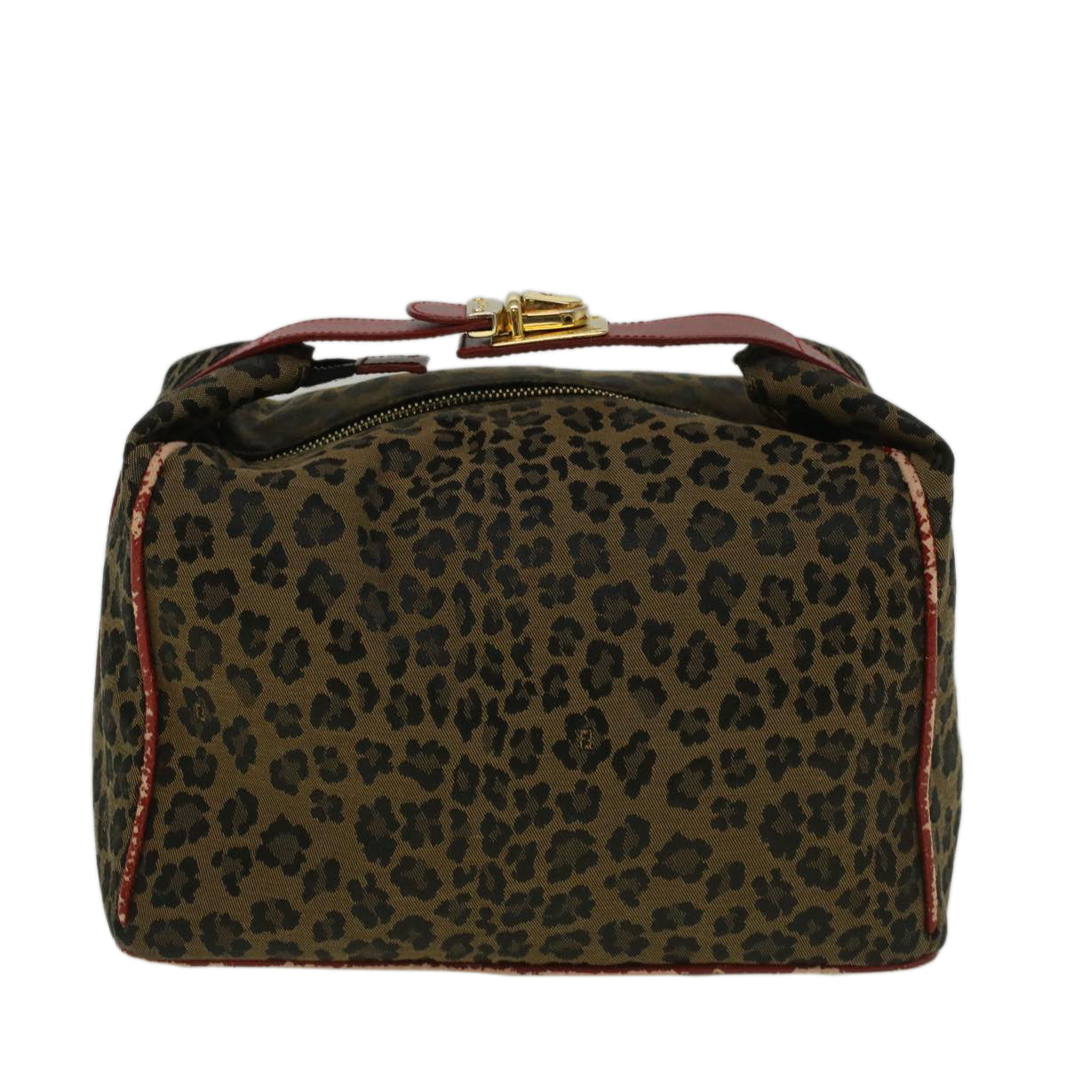 FENDI Leopard Hand Bag Nylon Brown Red th4301