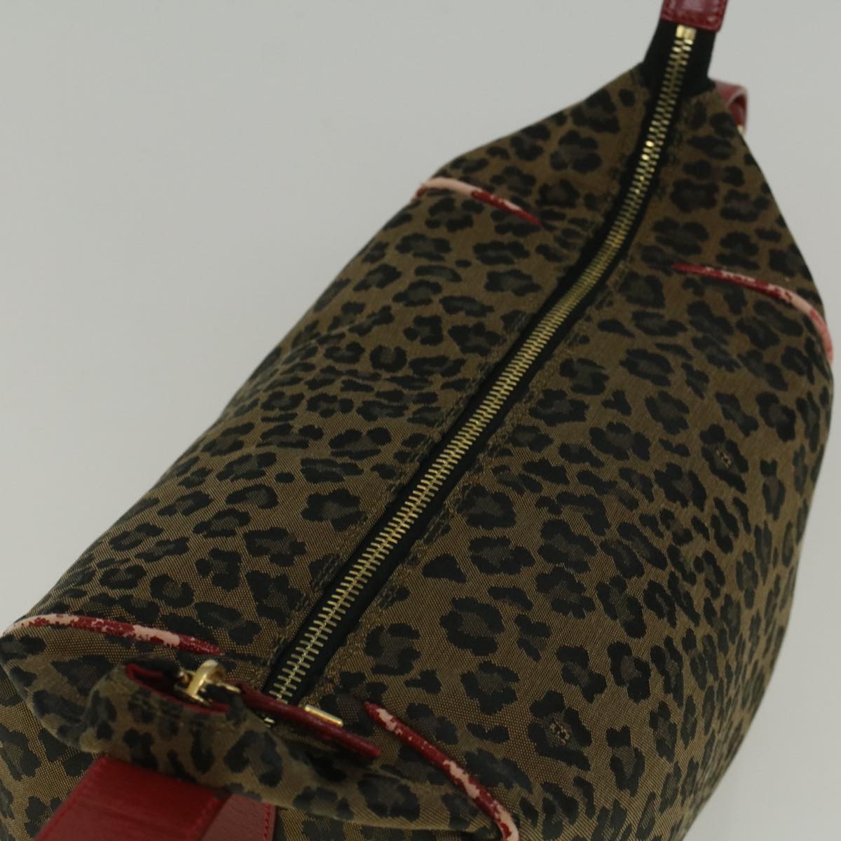 FENDI Leopard Hand Bag Nylon Brown Red th4301